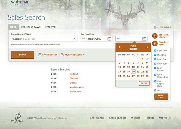 Screenshot: Sales search filters