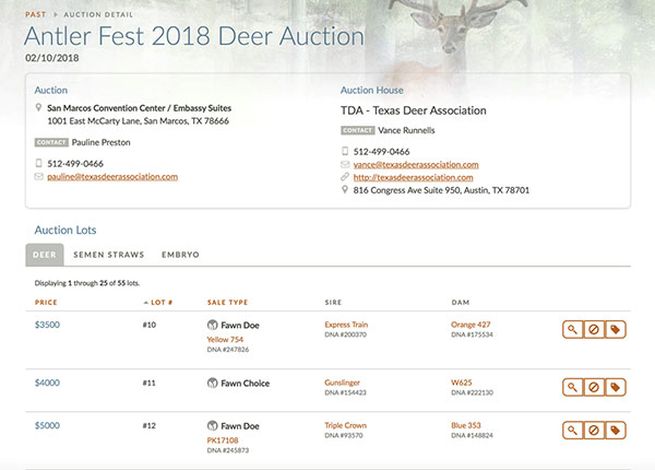 Screenshot: Auction info with list of lots