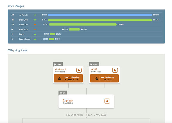 Screenshot: Deer price ranges